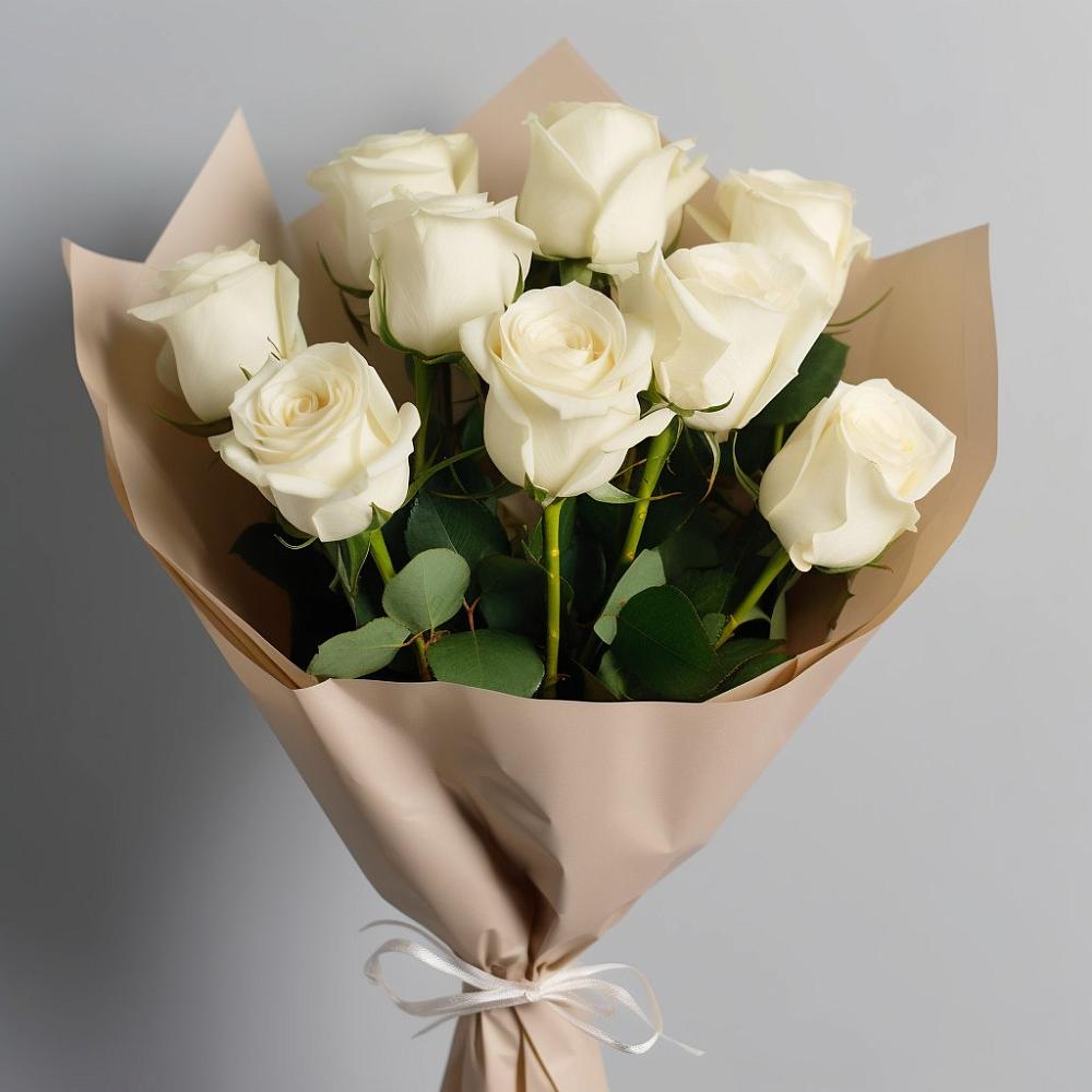 Букет 9 Белых роз Эдлесс Лав в Зимогорье