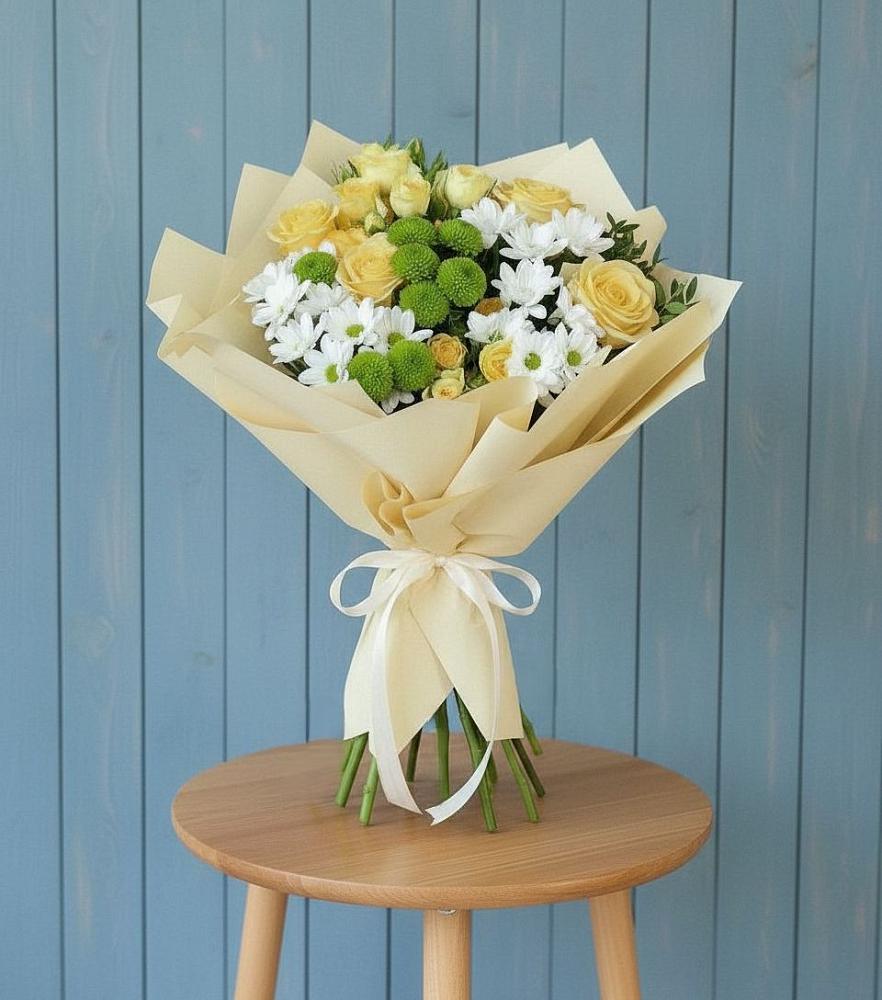 Букет цветов из: Хризантемы и Розы в Зимогорье