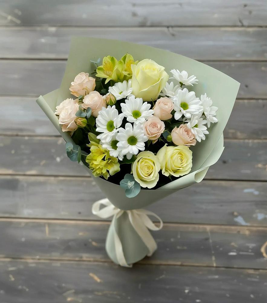 Букет цветов из: Альстромерии, Розы и Хризантемы в Зимогорье