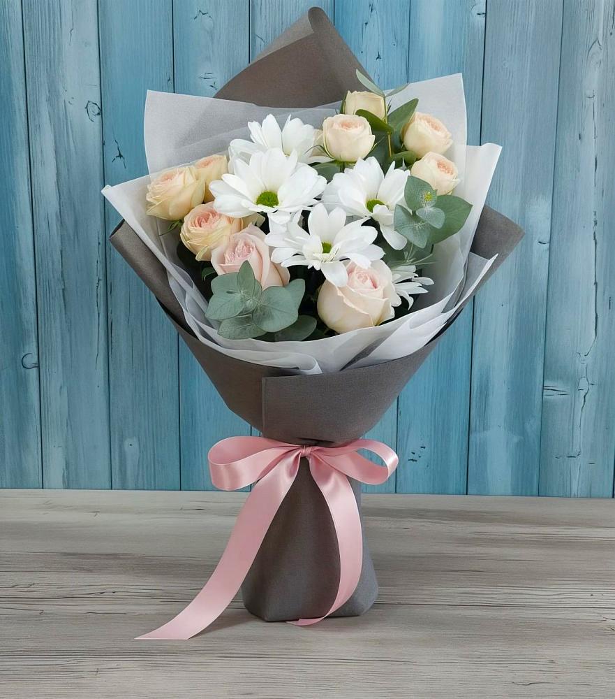 Букет цветов из: Хризантемы и Розы в Зимогорье