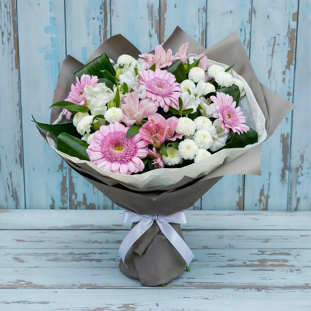 Букет цветов из: Герберы, Альстромерии и Хризантемы в Зимогорье