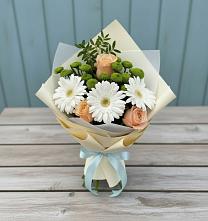 Букет цветов из:  Герберы, Розы и Хризантемы в Зимогорье