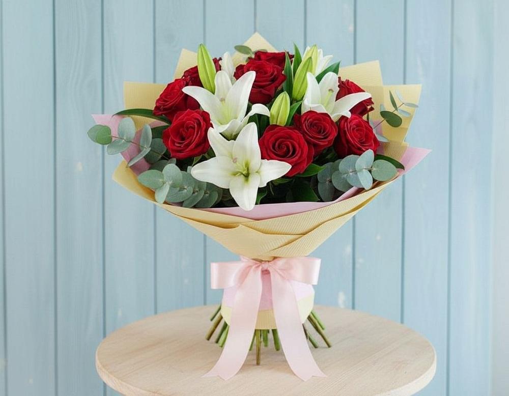 Букет цветов из: Лилии и Розы в Зимогорье